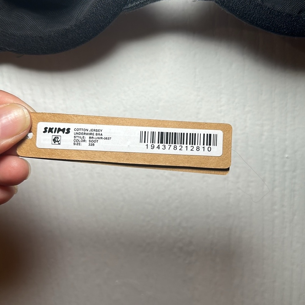 SKIMS Cotton Jersey Underwire Bra Soot Black 32B BR-UWR-0637 NEW - Picture 9 of 9
